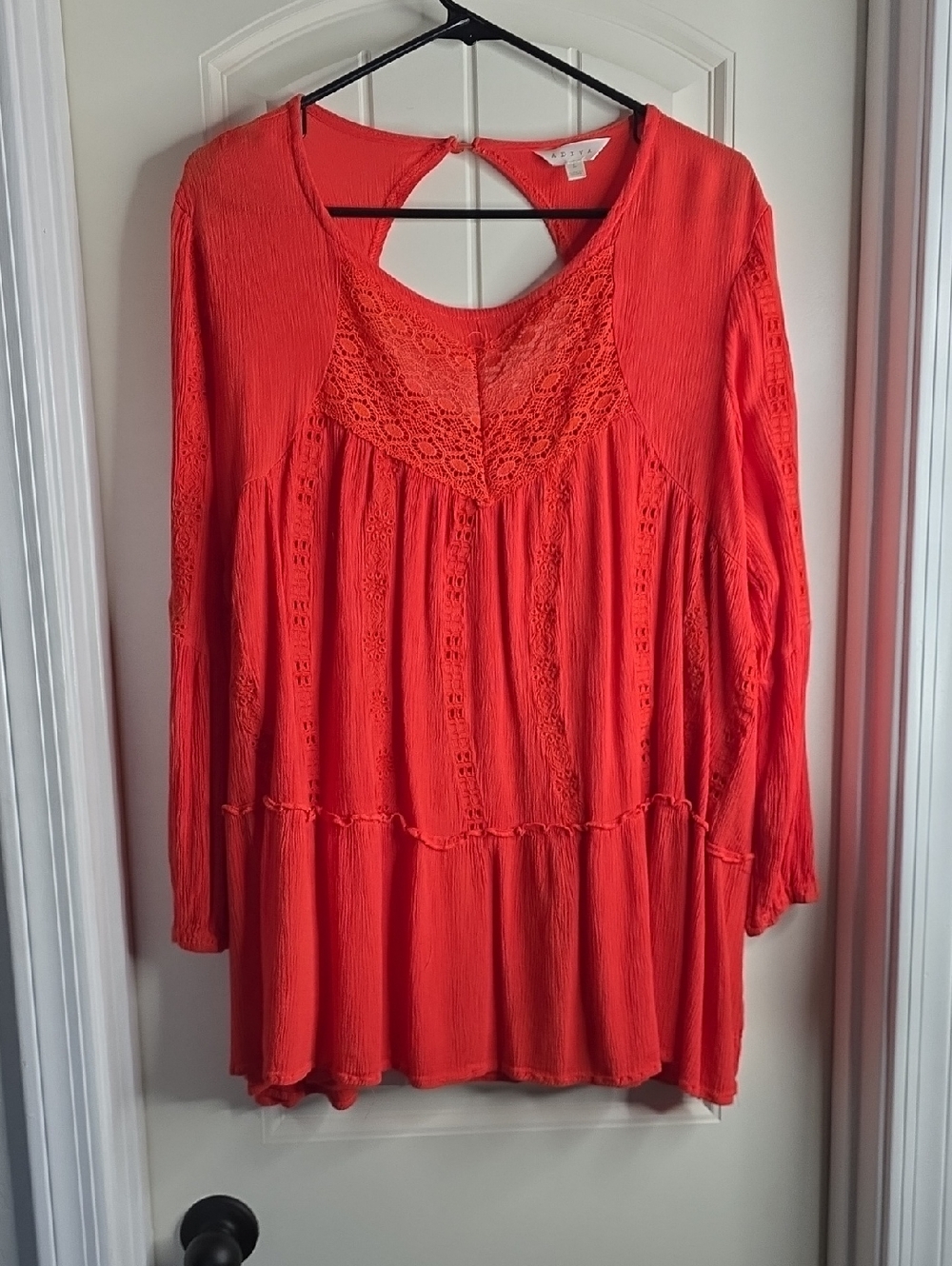 Adiva Coral Lace-Yoke Peasant Tunic